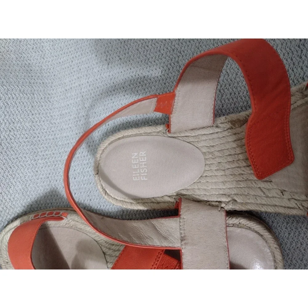 Eileen Fisher Orange Leather Espadrille Slingback Sandals